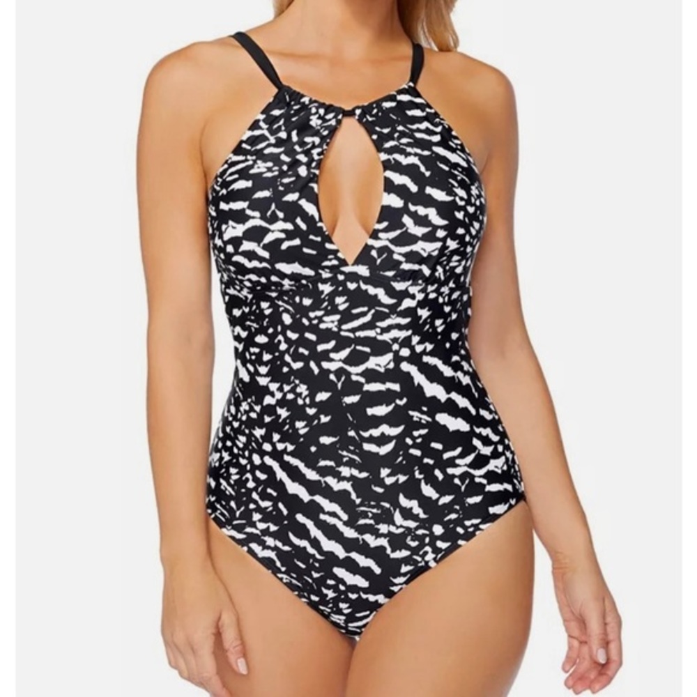 NWT ISLAND ESCAPE 100 Size 12 poolside one‎ piece swimsuit bikini zebra print